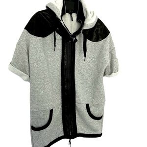Isabel Marant Hoodie Sweatshirt Short Sleeve With Leather Trim Details Size S